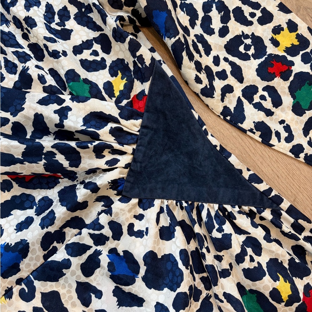 Vintage Cream and Navy Colorful Leopard Print Dress Size Small - Picture 4 of 10